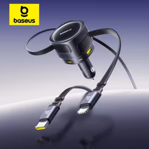 Baseus 90W USB-C Car Charger Dual Retractable Cable PD QC Fast Charging For iPhone Samsung Huawei Xiaomi