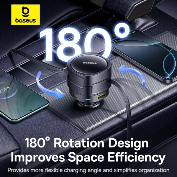 Baseus 90W USB-C Car Charger Dual Retractable Cable PD QC Fast Charging For iPhone Samsung Huawei Xiaomi - Image 3