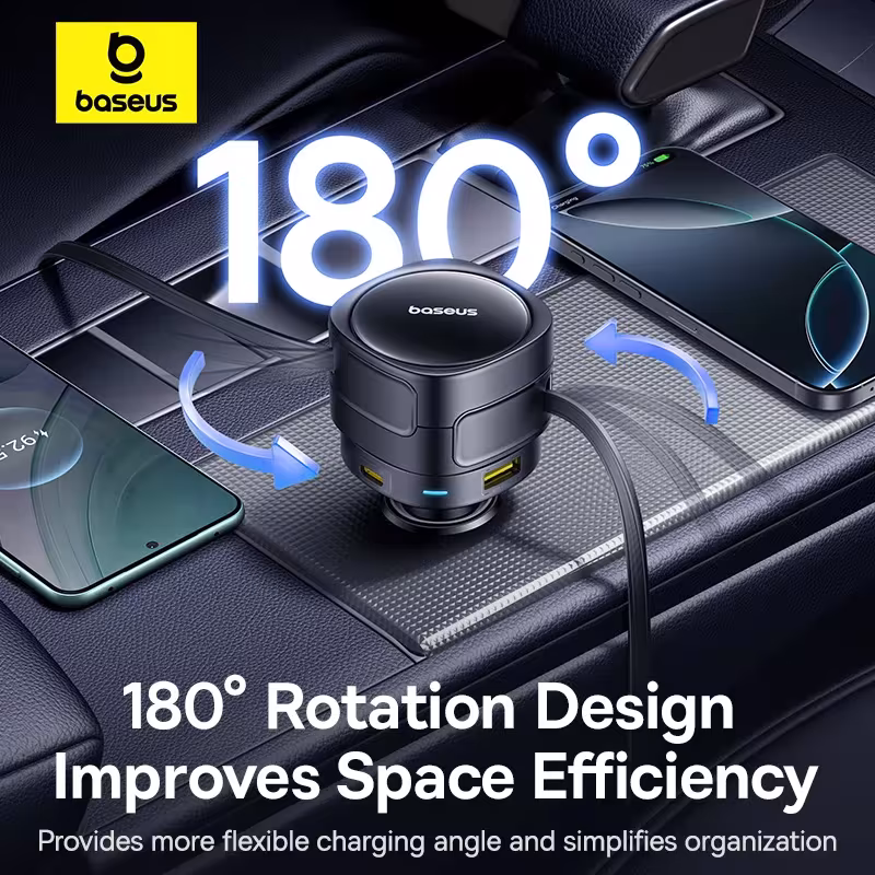 Baseus 90W USB-C Car Charger Dual Retractable Cable PD QC Fast Charging For iPhone Samsung Huawei Xiaomi Baseus 90W USB-C Car Charger Dual Retractable Cable PD QC Fast Charging For iPhone Samsung Huawei Xiaomi - Image 2
