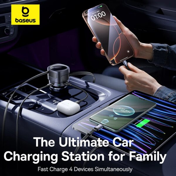 Baseus 90W USB-C Car Charger Dual Retractable Cable PD QC Fast Charging For iPhone Samsung Huawei Xiaomi - Image 4