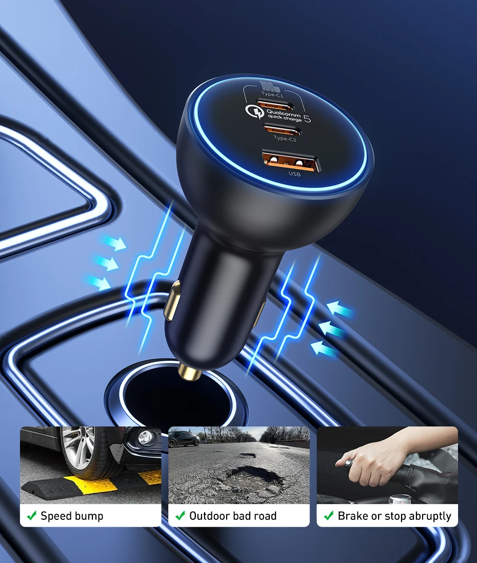 Baseus 160W Car Charger QC 5.0 Fast Charging PPS PD3.0 USB Type C Car Phone Charge For iPhone 16 15 14 Laptops Tablets Samsung