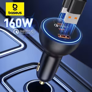 Baseus 160W Car Charger QC 5.0 PPS PD3.0 Fast Charger for Laptop iPhone 16 15 Samsung