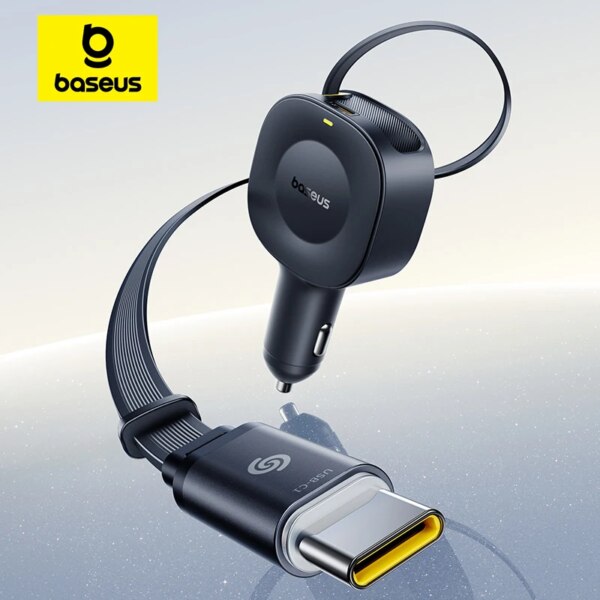 Baseus PrimeTrip VR2 30W Fast Car Charger with Retractable Dual Type-C Cable 360° Rotation