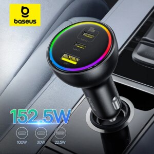 Baseus 152.5W Car Charger 100W PD3.0 QC4.0 Fast Charger Type-C for iPhone 16 15 Samsung Xiaomi Laptops
