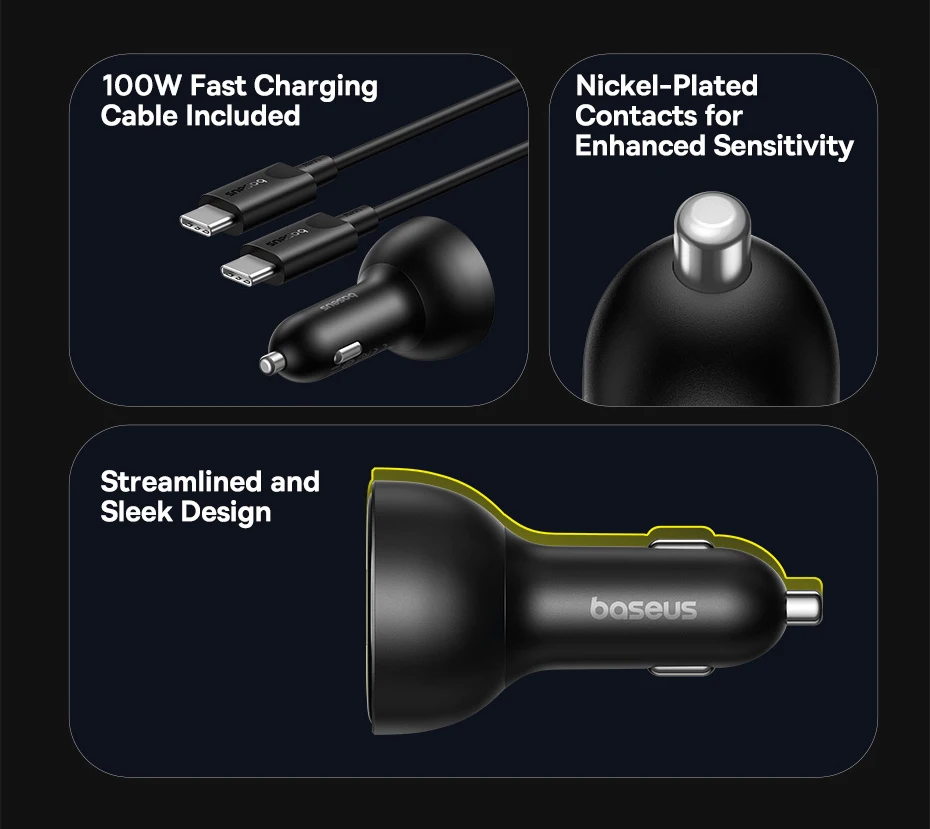 Baseus 152.5W Car Charger 100W Fast Charging PD3.0 QC4.0 USB Type-C Phone Charger For iPhone16 15 Samsung Xiaomi Laptops Tabet