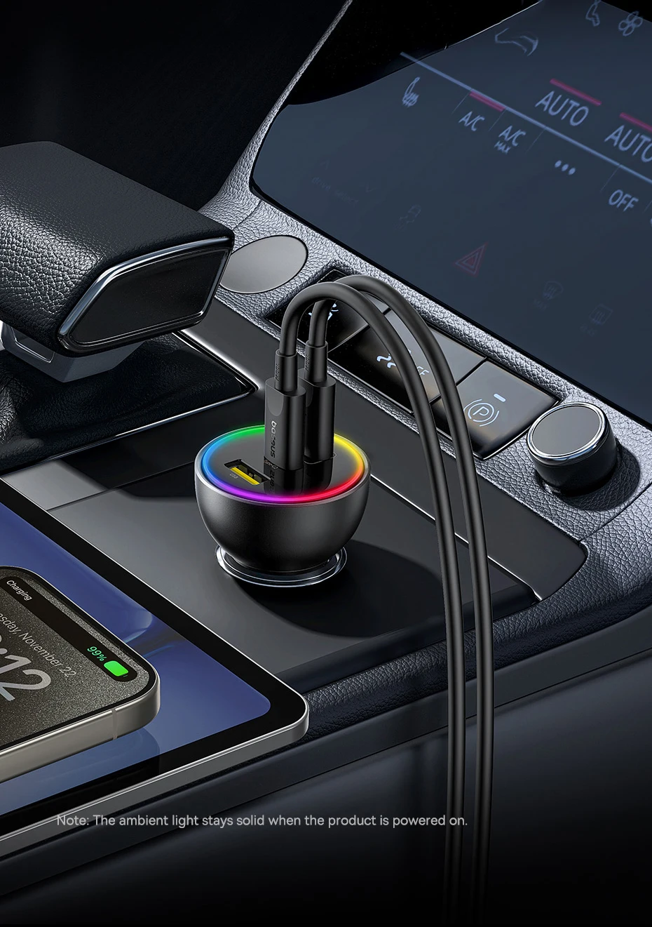 Baseus 152.5W Car Charger 100W Fast Charging PD3.0 QC4.0 USB Type-C Phone Charger For iPhone16 15 Samsung Xiaomi Laptops Tabet