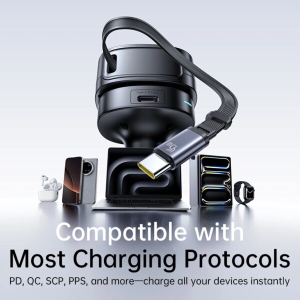 Baseus 60W Car Charger 45W Retractable Cable 180° Rotating 3 Port Fast Charger for Laptop iPhone Samsung - Image 5