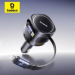 Baseus 90W Car Charger Dual Retractable Cable Fast Charging PD QC SCP For iPhone Samsung Xiaomi