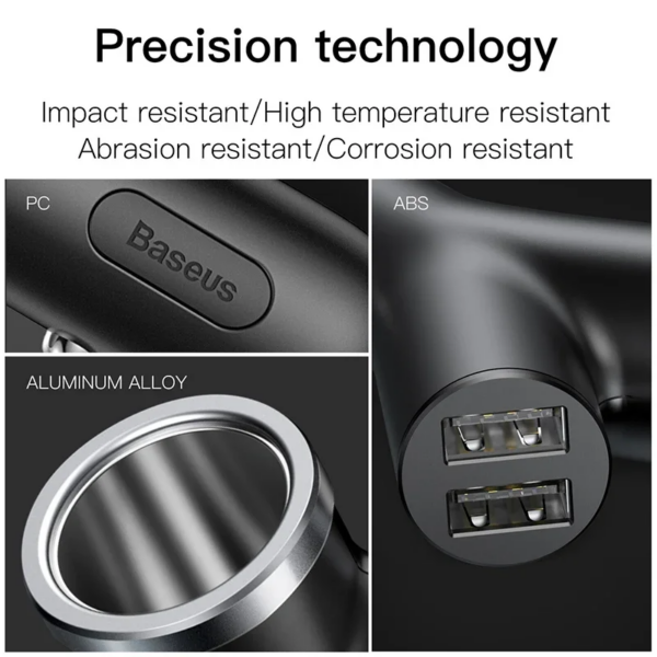 Baseus 3-in-1 Extended Vehicle-Mounted Charger 40W Dual USB Car Charger with Cigarette Lighter - Image 6