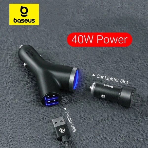 Baseus 3-in-1 Extended Vehicle-Mounted Charger 40W Dual USB Car Charger with Cigarette Lighter