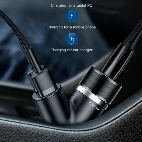 Baseus 3-in-1 Extended Vehicle-Mounted Charger 40W Dual USB Car Charger with Cigarette Lighter - Image 5