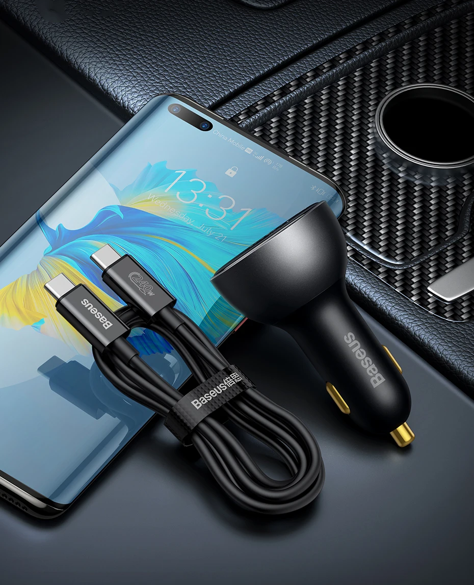 Baseus 140W Car Charger PD3.1 Fast Charging Quick Charge For Macbook Laptop USB Type C Car Phone Charger For iPhone Samsung