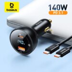 Baseus 140W Car Charger PD3.1 Digital Display Dual Port Fast Charging with 240W Cable