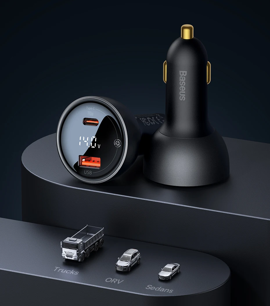Baseus 140W Car Charger PD3.1 Fast Charging Quick Charge For Macbook Laptop USB Type C Car Phone Charger For iPhone Samsung
