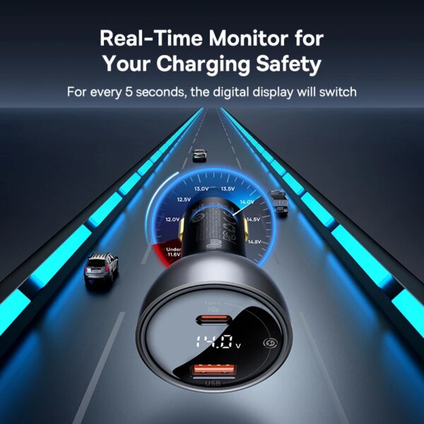 Baseus 140W Car Charger PD3.1 Digital Display Dual Port Fast Charging with 240W Cable - Image 5