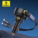 Baseus 60W Car Charger Dual Port Retractable Cable Type-C USB QC PD PPS Fast Charging