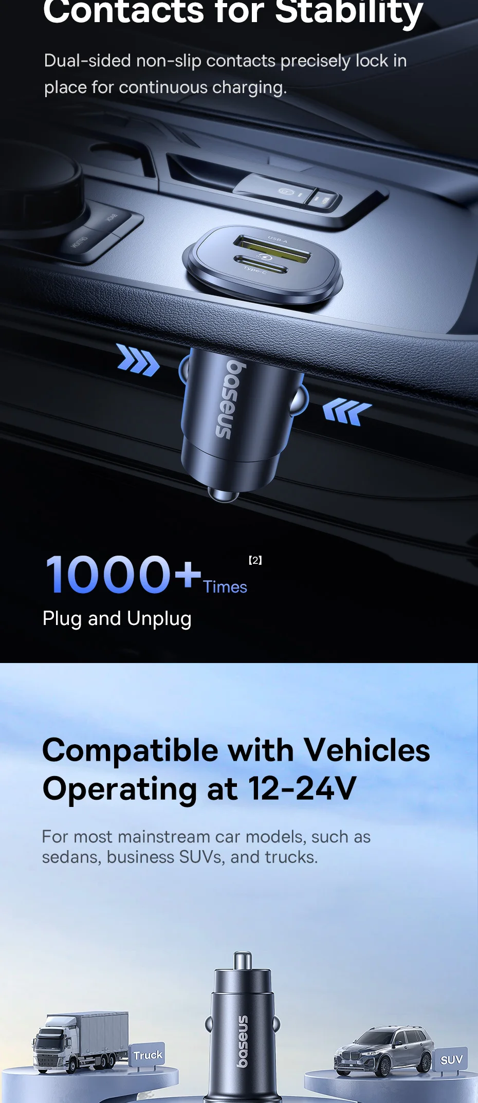 Baseus 30W Car Charger Dual Port USB Type-C Fast Charging PD QC FCP AFC For Tablet iPhone 16 15 Samsung S24 S25 Xiaomi Huawei