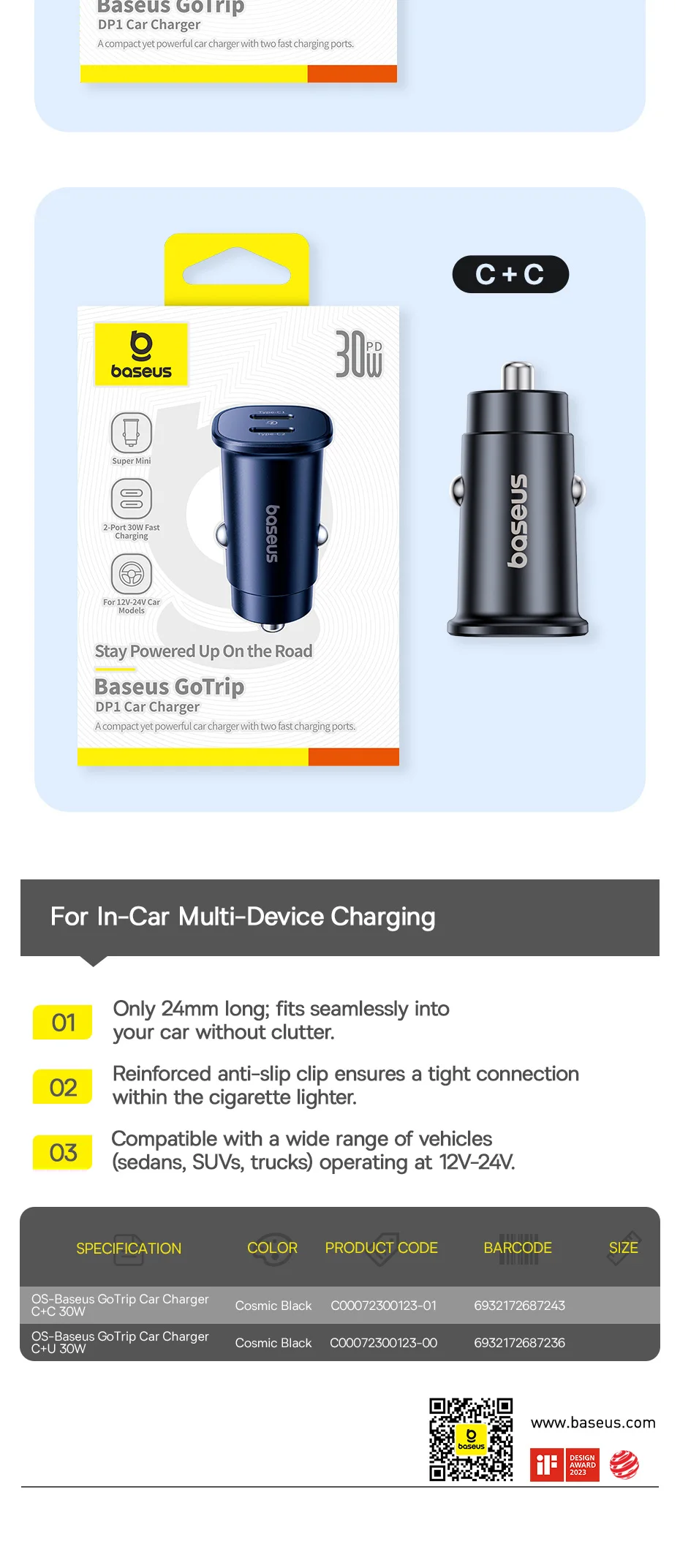 Baseus 30W Car Charger Dual Port USB Type-C Fast Charging PD QC FCP AFC For Tablet iPhone 16 15 Samsung S24 S25 Xiaomi Huawei