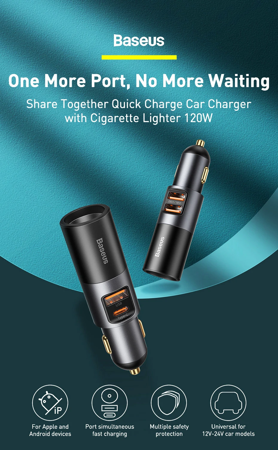 Baseus 120W Fast Car Charger QC 3.0 PD 3.0 USB Phone Car Charger For iPhone 16 15 14 13 Pro Samsung Xiaomi Mobile Phone Charger