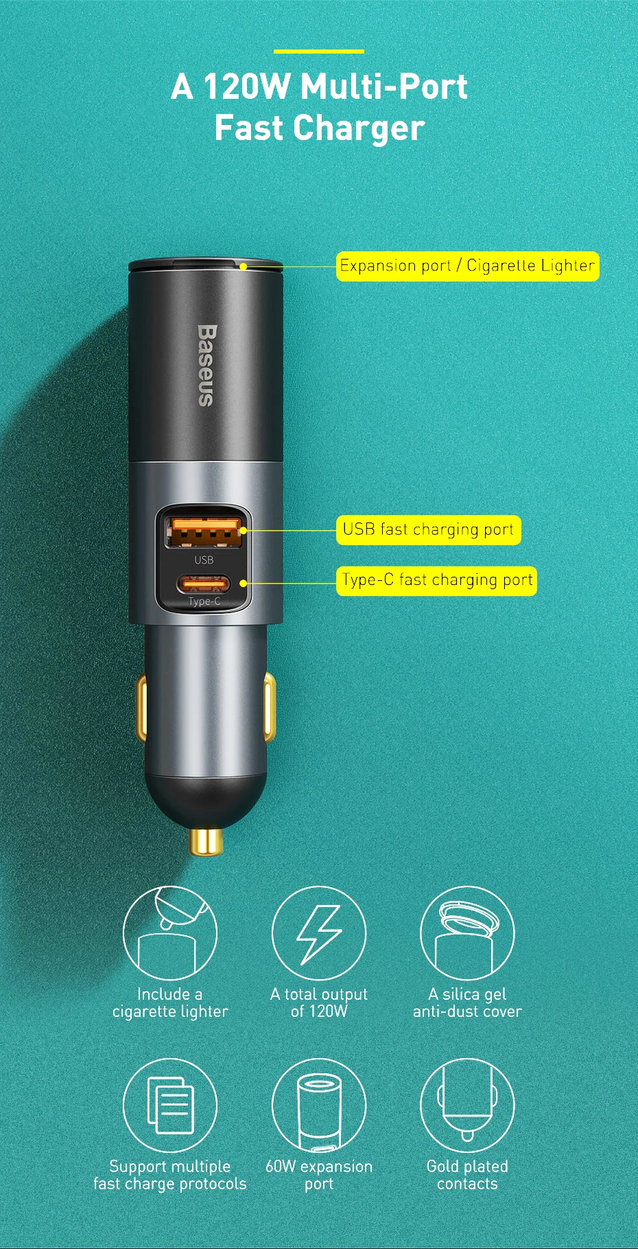 Baseus 120W Fast Car Charger QC 3.0 PD 3.0 USB Phone Car Charger For iPhone 16 15 14 13 Pro Samsung Xiaomi Mobile Phone Charger