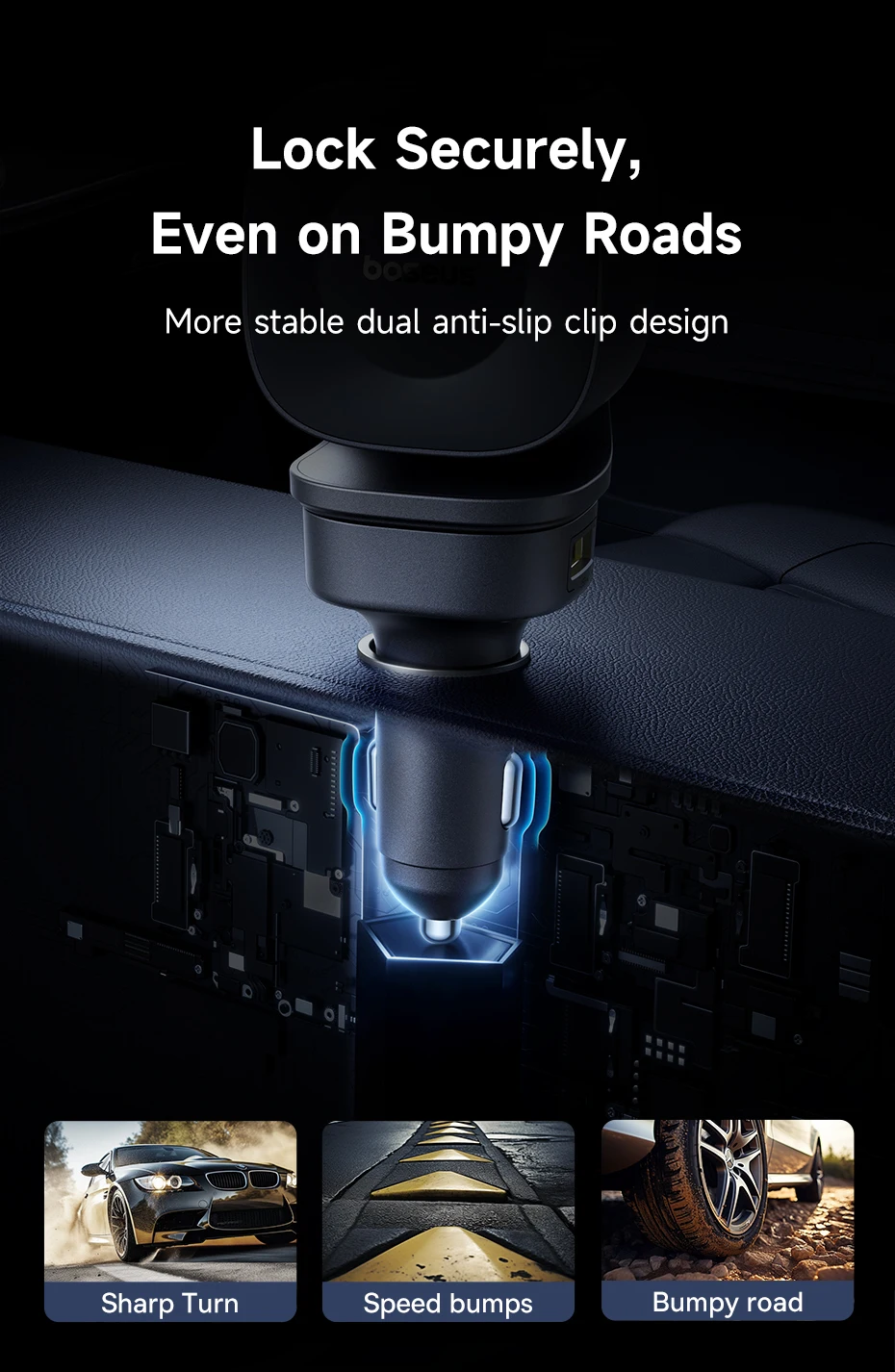 Baseus 240W Car Charger 4 Ports Built in Retractable Cable Fast Charging USB Type-C Car Phone Charger For Samsung iPhone Xiaomi