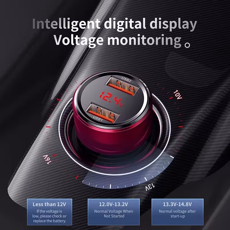 Baseus 45W Dual USB Car Charger Fast Charging QC3.0 QC4+ PD3.0 with Digital Display Baseus 45W Dual USB Car Charger Fast Charging QC3.0 QC4+ PD3.0 with Digital Display - Image 4