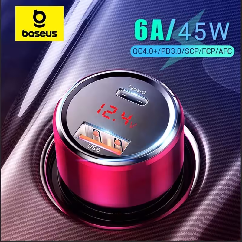 Baseus 45W Dual USB Car Charger Fast Charging QC3.0 QC4+ PD3.0 with Digital Display Baseus 45W Dual USB Car Charger Fast Charging QC3.0 QC4+ PD3.0 with Digital Display