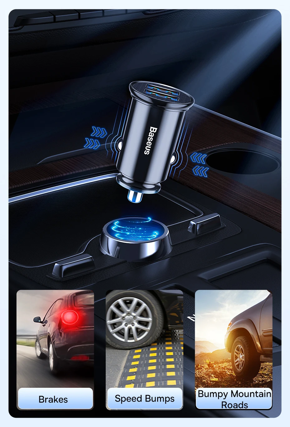Baseus 30W USB Car Charger Quick Charge 4.0 3.0 FCP SCP USB PD For Xiaomi iPhone16 15 14 Pro Max Fast Charging Car Phone Charger