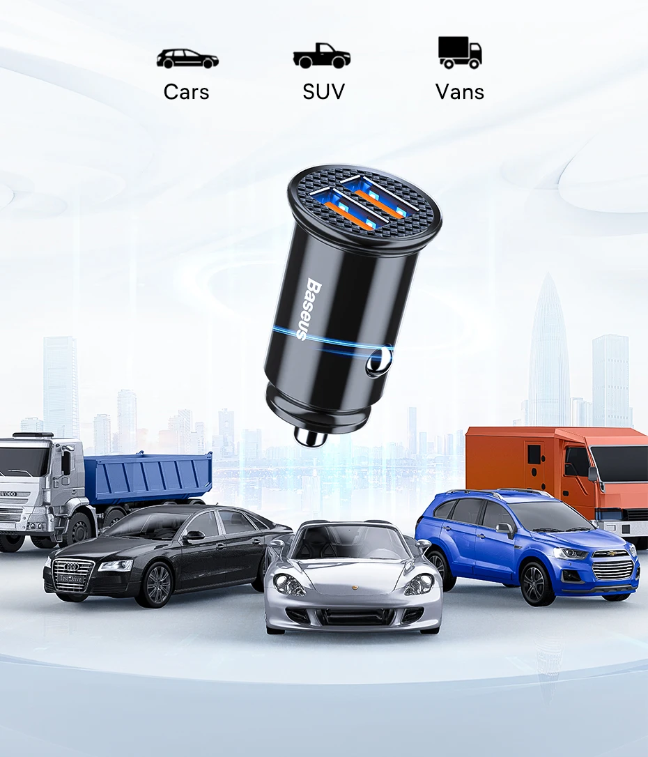 Baseus 30W USB Car Charger Quick Charge 4.0 3.0 FCP SCP USB PD For Xiaomi iPhone16 15 14 Pro Max Fast Charging Car Phone Charger