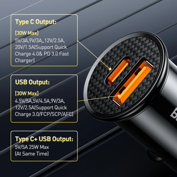 Baseus 30W USB Car Charger QC4.0 PD3.0 Fast Charging For iPhone Samsung Xiaomi Huawei - Image 2