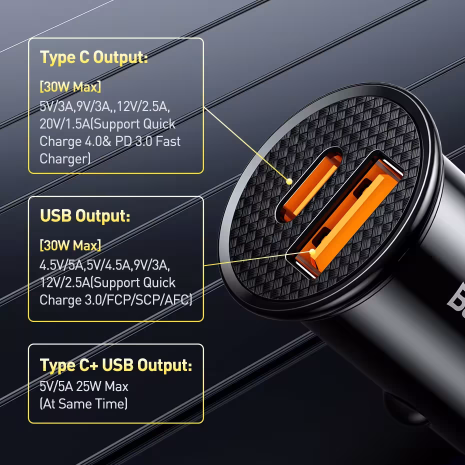 Baseus 30W USB Car Charger QC4.0 PD3.0 Fast Charging For iPhone Samsung Xiaomi Huawei Baseus 30W USB Car Charger QC4.0 PD3.0 Fast Charging For iPhone Samsung Xiaomi Huawei - Image 2