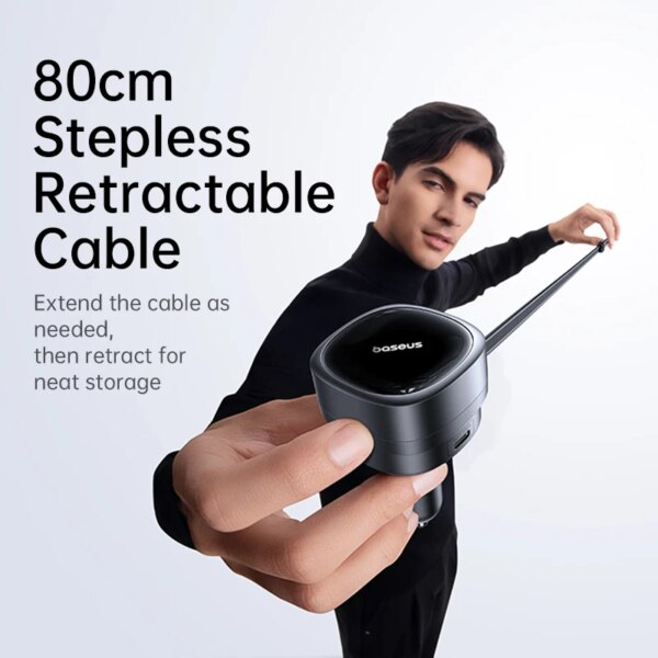 Baseus 60W Car Charger with 45W Retractable Cable 180° Rotating Fast Charger for Laptop iPhone Samsung - Image 4