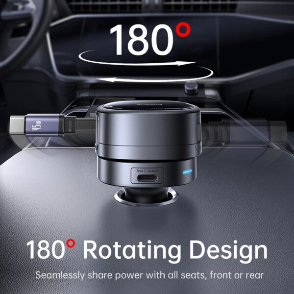 Baseus 60W Car Charger with 45W Retractable Cable 180° Rotating Fast Charger for Laptop iPhone Samsung - Image 2