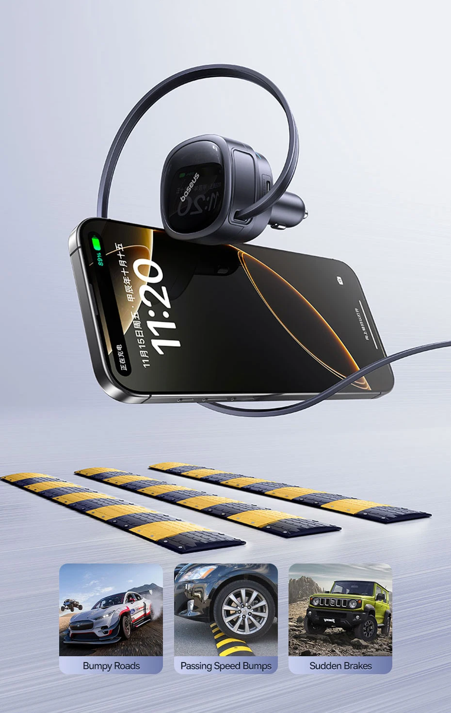 Baseus 60W Car Charger 45W Retractable Cable Fast Charging 3 Ports 180° Rotating Car Phone Charger For Laptop iPhone Samsung