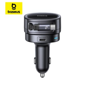 Baseus 60W Car Charger with 45W Retractable Cable 180° Rotating Fast Charger for Laptop iPhone Samsung