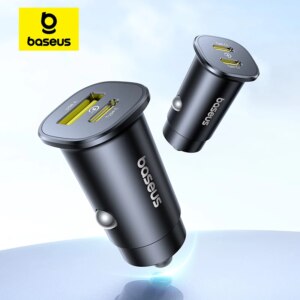 Baseus 30W Car Charger Fast Charging Dual Port USB Type-C PD QC for iPhone Samsung Xiaomi Huawei