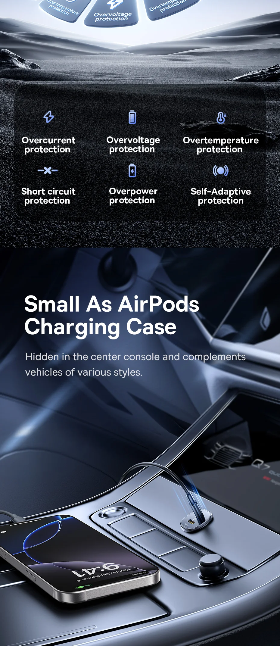 Baseus 30W Car Charger Fast Charging Dual Port USB Type-C PD QC FCP AFC For iPhone 16 15 Samsung S24 S25 Xiaomi Huawei Tablet