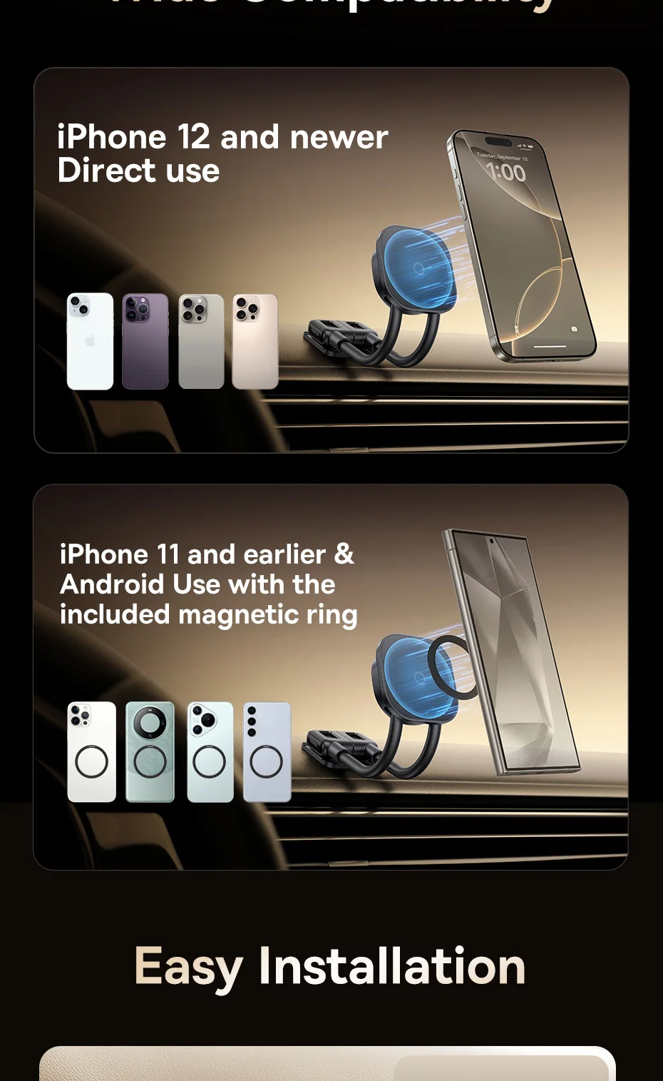Baseus C03s Magnetic Car Mount Phone Holder For iPhone Samsung POCO Strong Magnet Bracket Dashboard Wireless Charger Stand