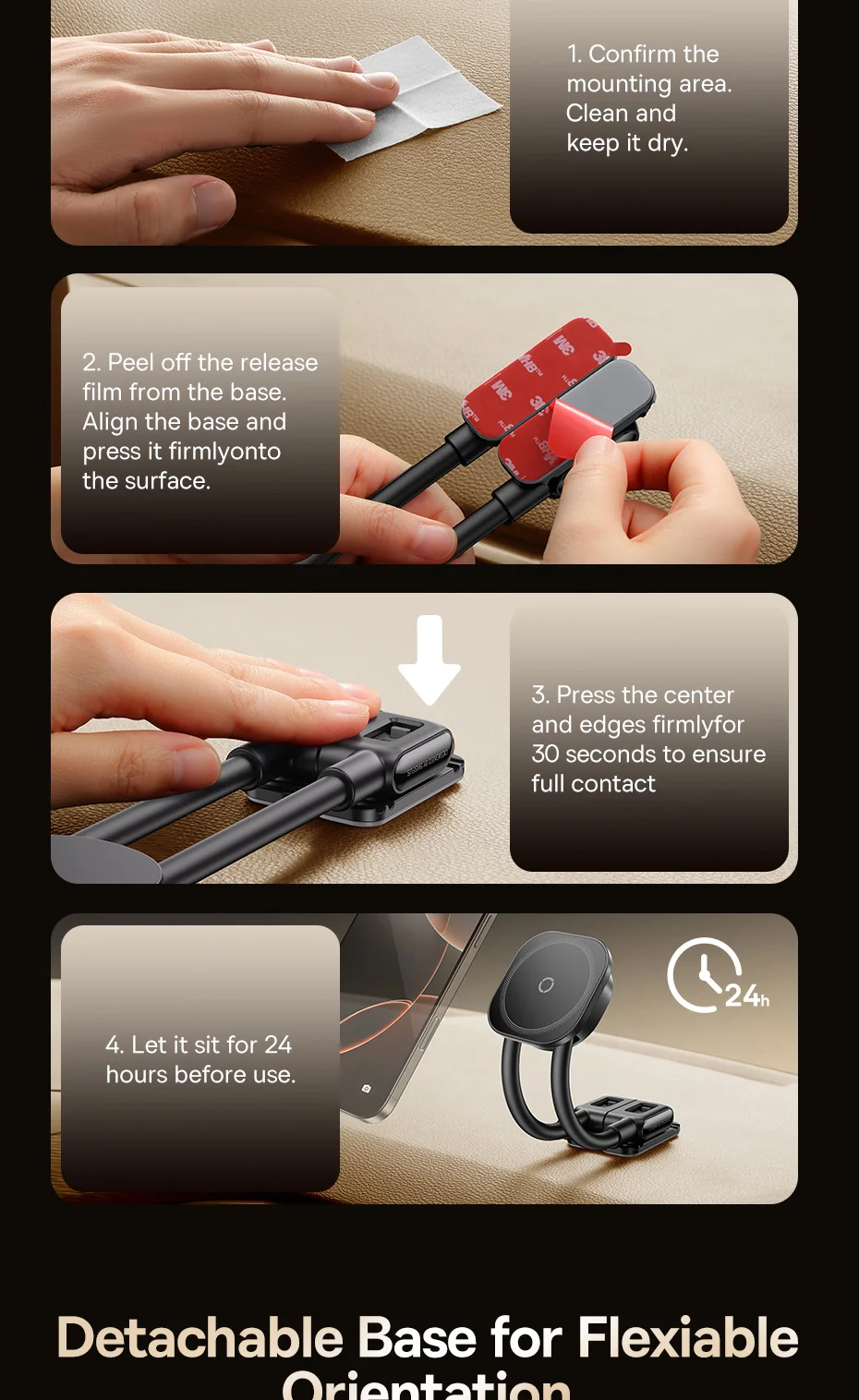 Baseus C03s Magnetic Car Mount Phone Holder For iPhone Samsung POCO Strong Magnet Bracket Dashboard Wireless Charger Stand