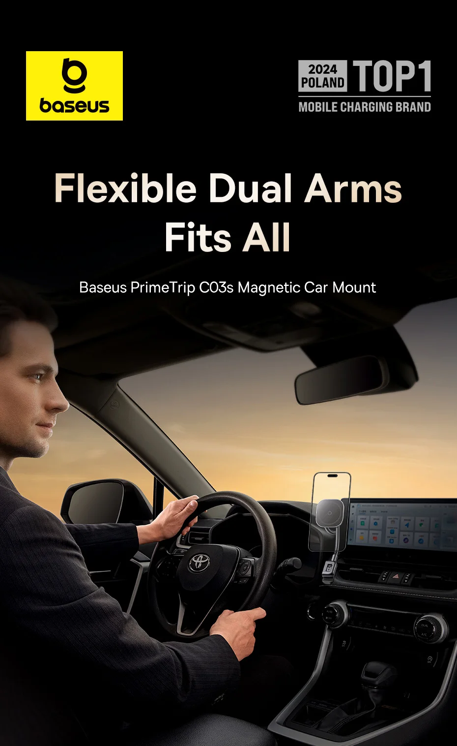 Baseus C03s Magnetic Car Mount Phone Holder For iPhone Samsung POCO Strong Magnet Bracket Dashboard Wireless Charger Stand