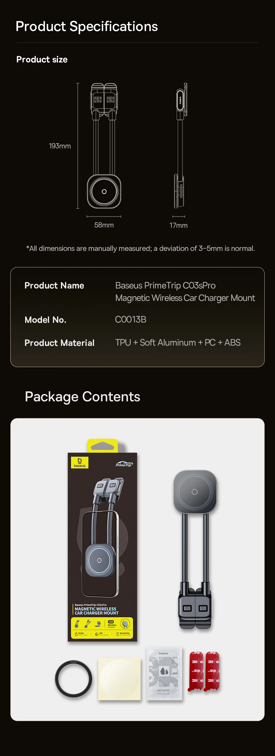 Baseus C03s Magnetic Car Mount Phone Holder For iPhone Samsung POCO Strong Magnet Bracket Dashboard Wireless Charger Stand