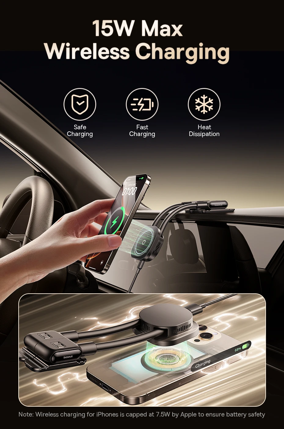Baseus C03s Magnetic Car Mount Phone Holder For iPhone Samsung POCO Strong Magnet Bracket Dashboard Wireless Charger Stand