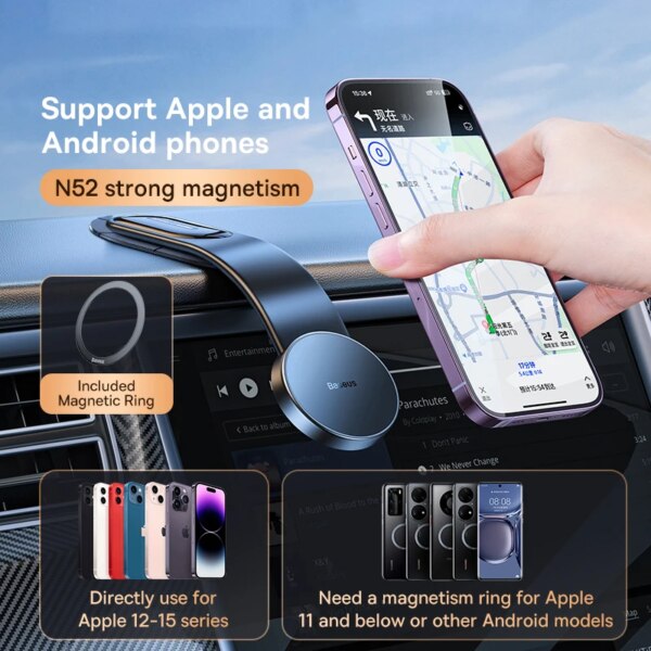 Baseus MagSafe Car Phone Holder Mount - 25N Magnetic Dashboard Stand for iPhone 15 14 13 12 - Image 3