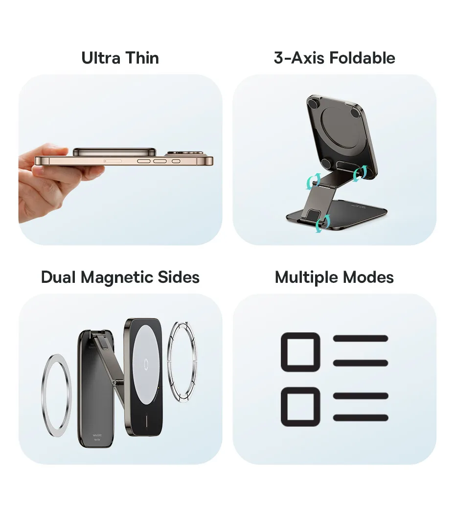 Baseus Airplane Phone Holder Portable Magnetic Phone Stand Holder for iPhone 12-16 Pro Kitchen Travel Wall Desk Car Phone Mount