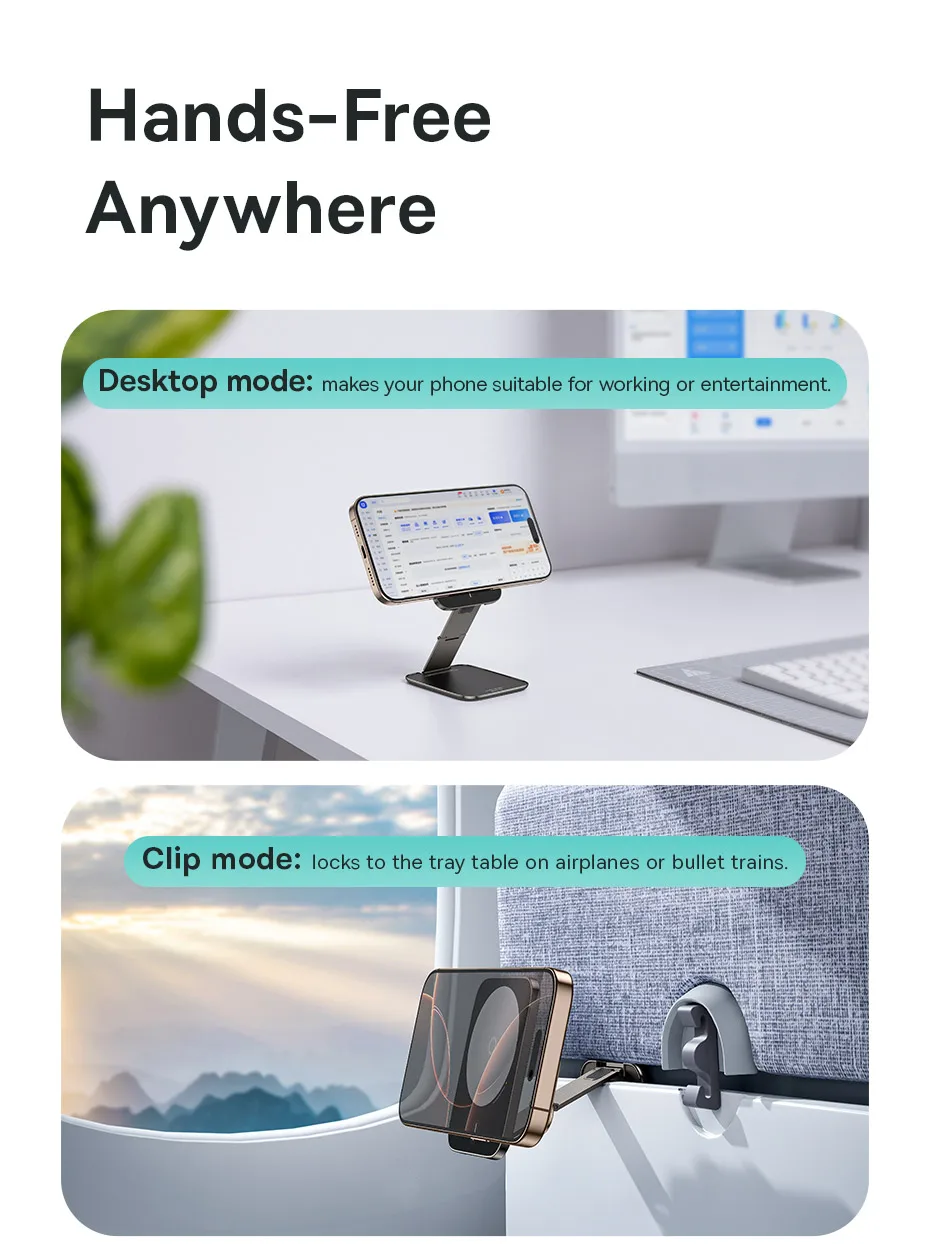 Baseus Airplane Phone Holder Portable Magnetic Phone Stand Holder for iPhone 12-16 Pro Kitchen Travel Wall Desk Car Phone Mount