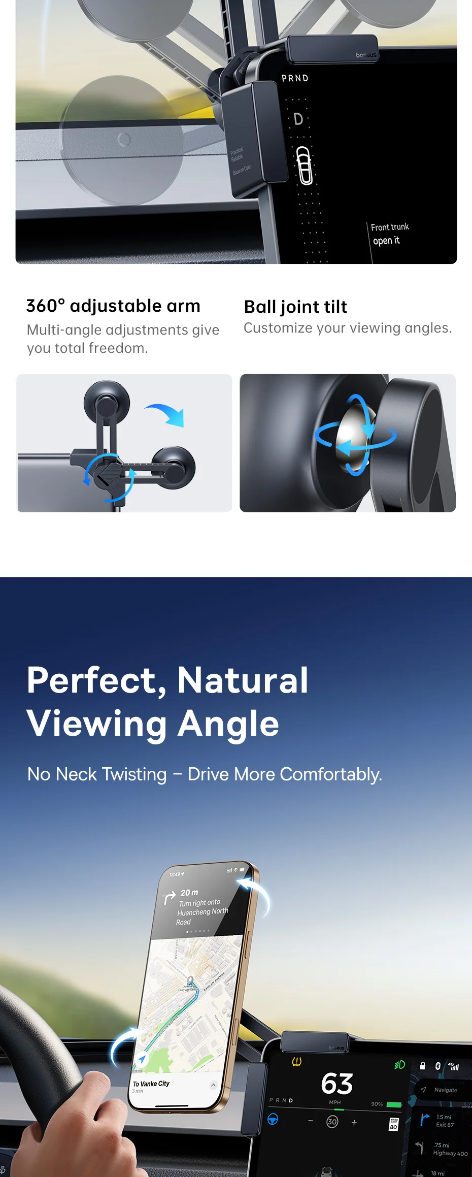 Baseus Car Central Screen Mount Corner Holder Magnetic Car Phone Holder Y Adjustable Car Mount for Tesla Model 3/Model BYD