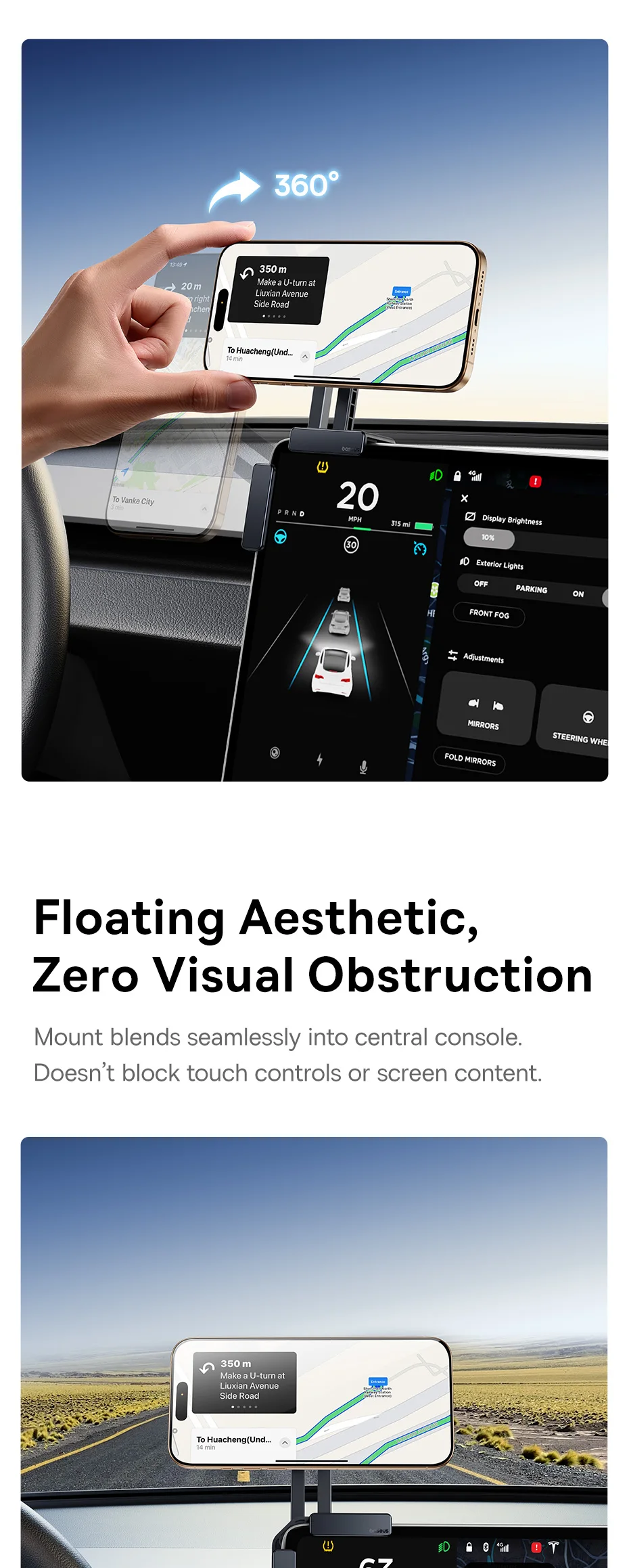 Baseus Car Central Screen Mount Corner Holder Magnetic Car Phone Holder Y Adjustable Car Mount for Tesla Model 3/Model BYD