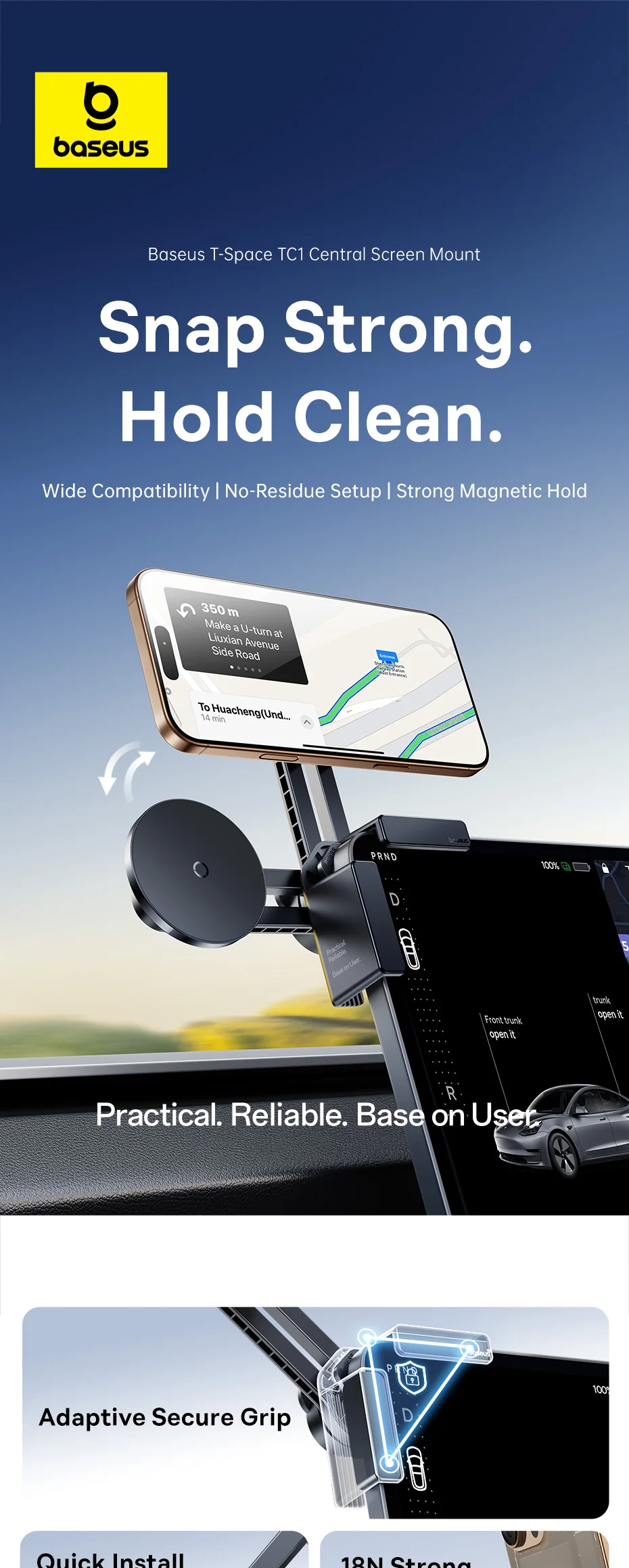 Baseus Car Central Screen Mount Corner Holder Magnetic Car Phone Holder Y Adjustable Car Mount for Tesla Model 3/Model BYD