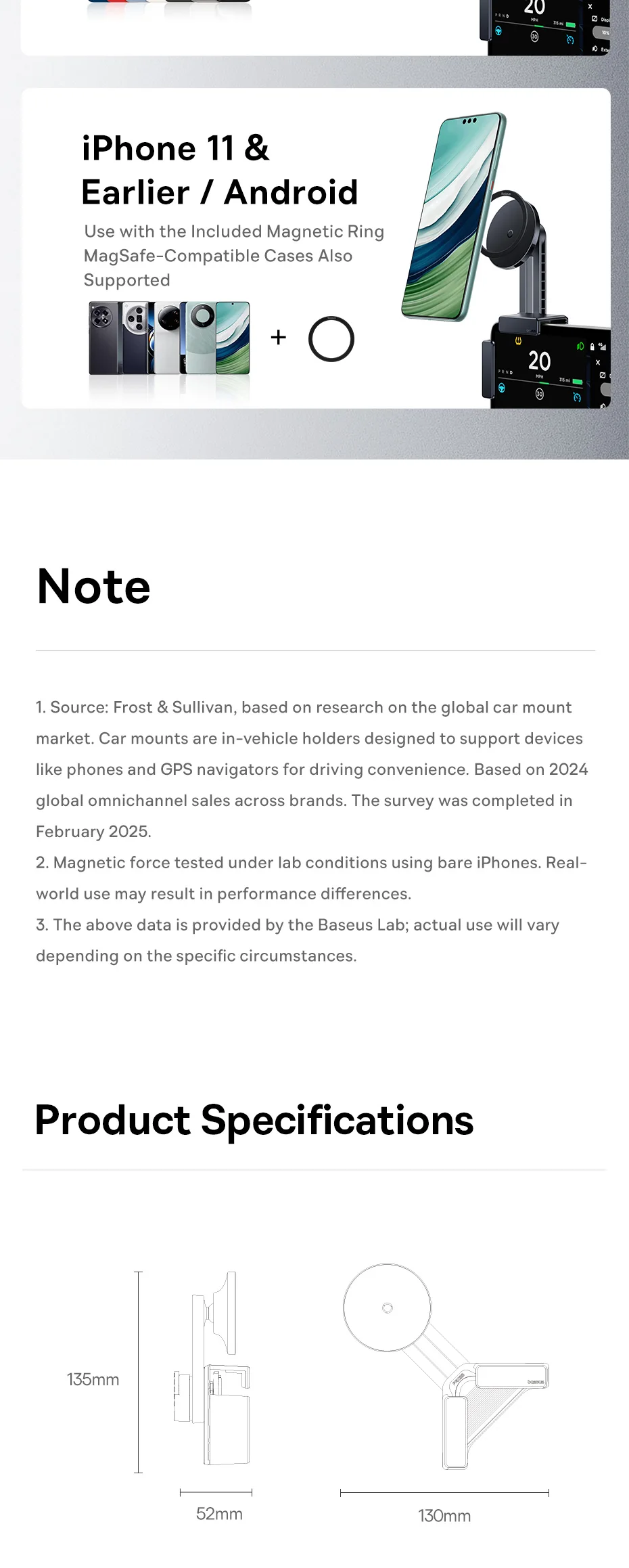 Baseus Car Central Screen Mount Corner Holder Magnetic Car Phone Holder Y Adjustable Car Mount for Tesla Model 3/Model BYD