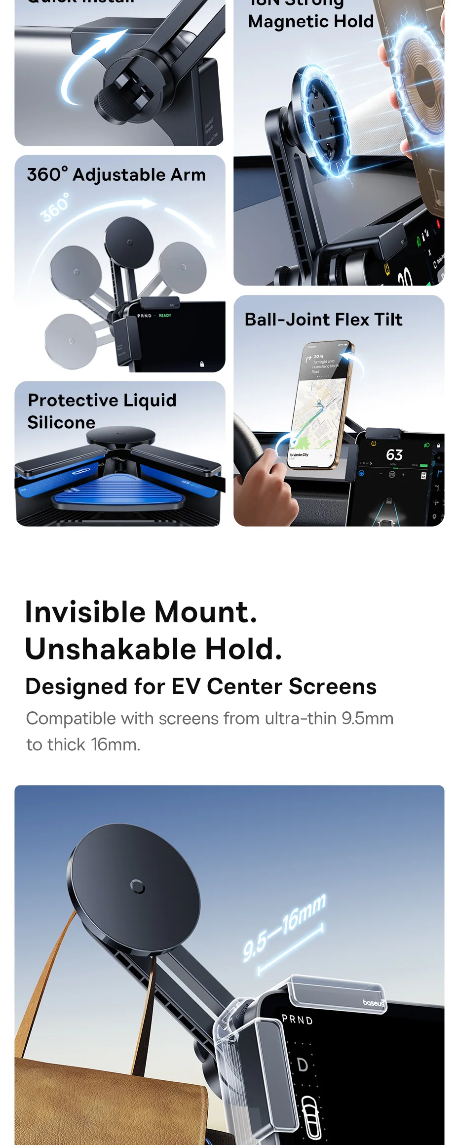 Baseus Car Central Screen Mount Corner Holder Magnetic Car Phone Holder Y Adjustable Car Mount for Tesla Model 3/Model BYD